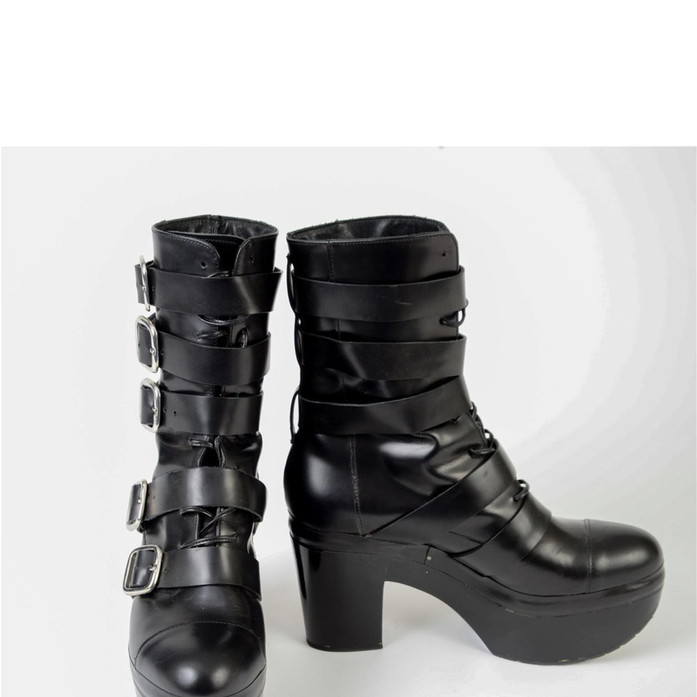 John Rocha Leather Platform Booties With Buckles, 40 - Picture 2 of 7
